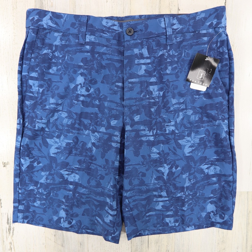 New PGA Tour Golf Shorts Mens 32 Blue Floral Camo Performance Stretch